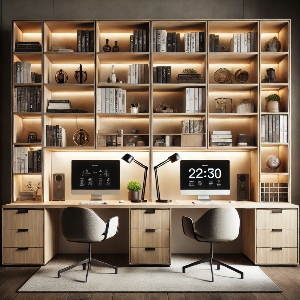 Bàn học bàn làm việc đôi có giá sách kệ sách GMH007 - Hoàng Khôi Furniture <yoastmark class=
