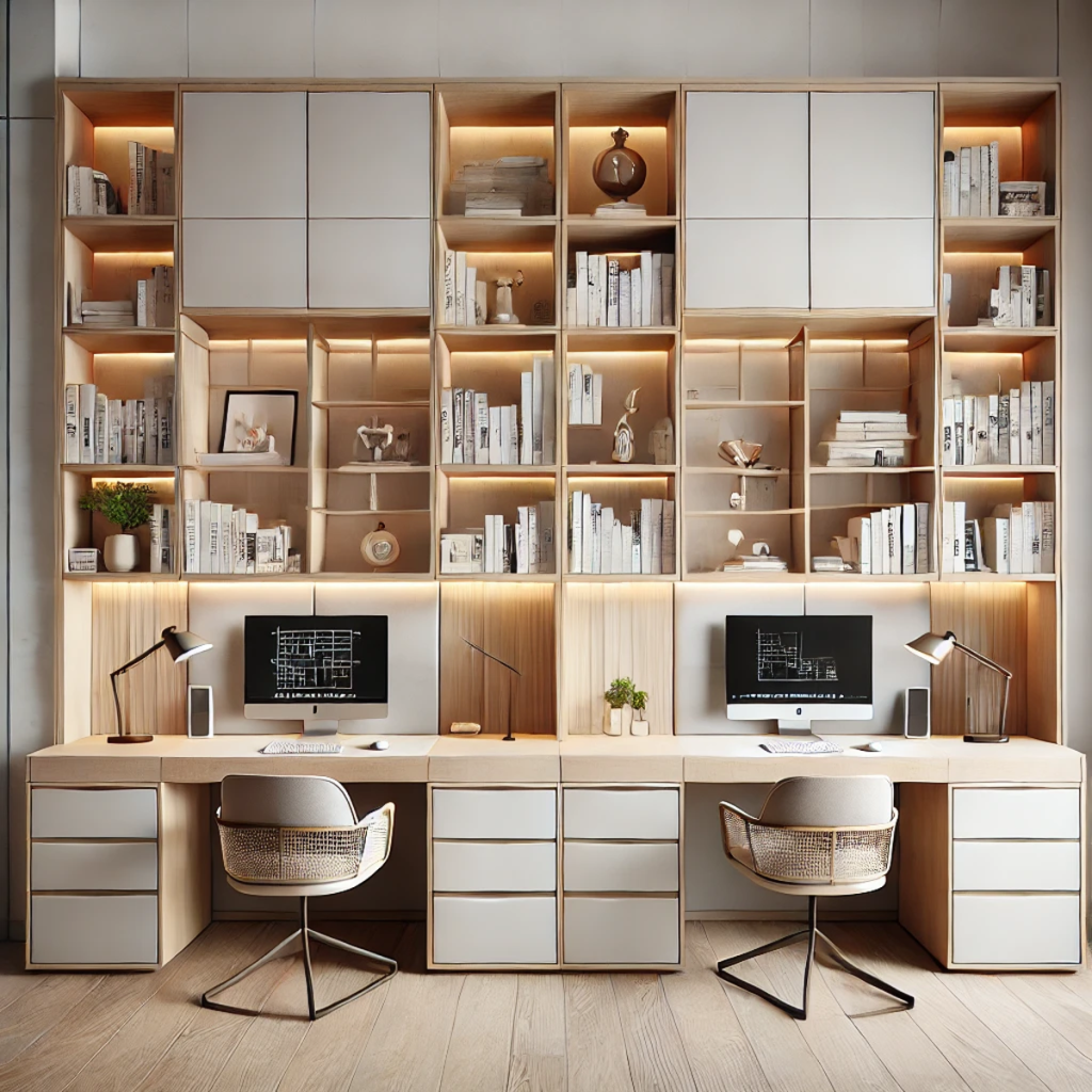 Bàn học bàn làm việc đôi có giá sách kệ sách GMH007 - Hoàng Khôi Furniture Bàn học bàn làm việc đôi có giá sách kệ sách GMH007