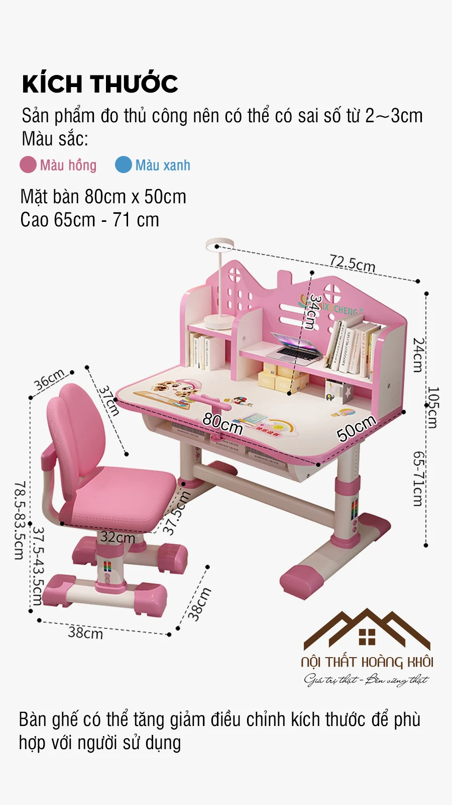 Bàn Học Kèm Giá Sách GMH63 - Giải Pháp Hoàn Hảo Chống Gù, Chống Cận Cho Bé (Kèm Ghế) - Ảnh 8