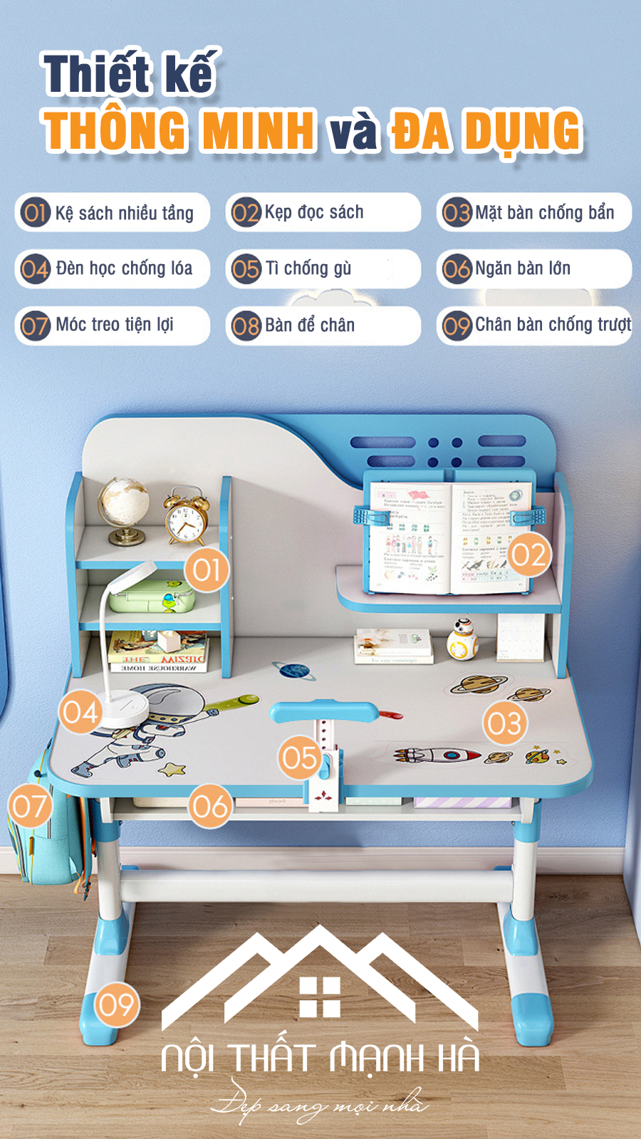 Bộ Bàn Học Chống Gù Thông Minh GMH64 Bảo Vệ Cột Sống Cho Bé - Hoàng Khôi Furniture Bộ Bàn Học Chống Gù Thông Minh GMH64 Bảo Vệ Cột Sống Cho Bé - ảnh 6