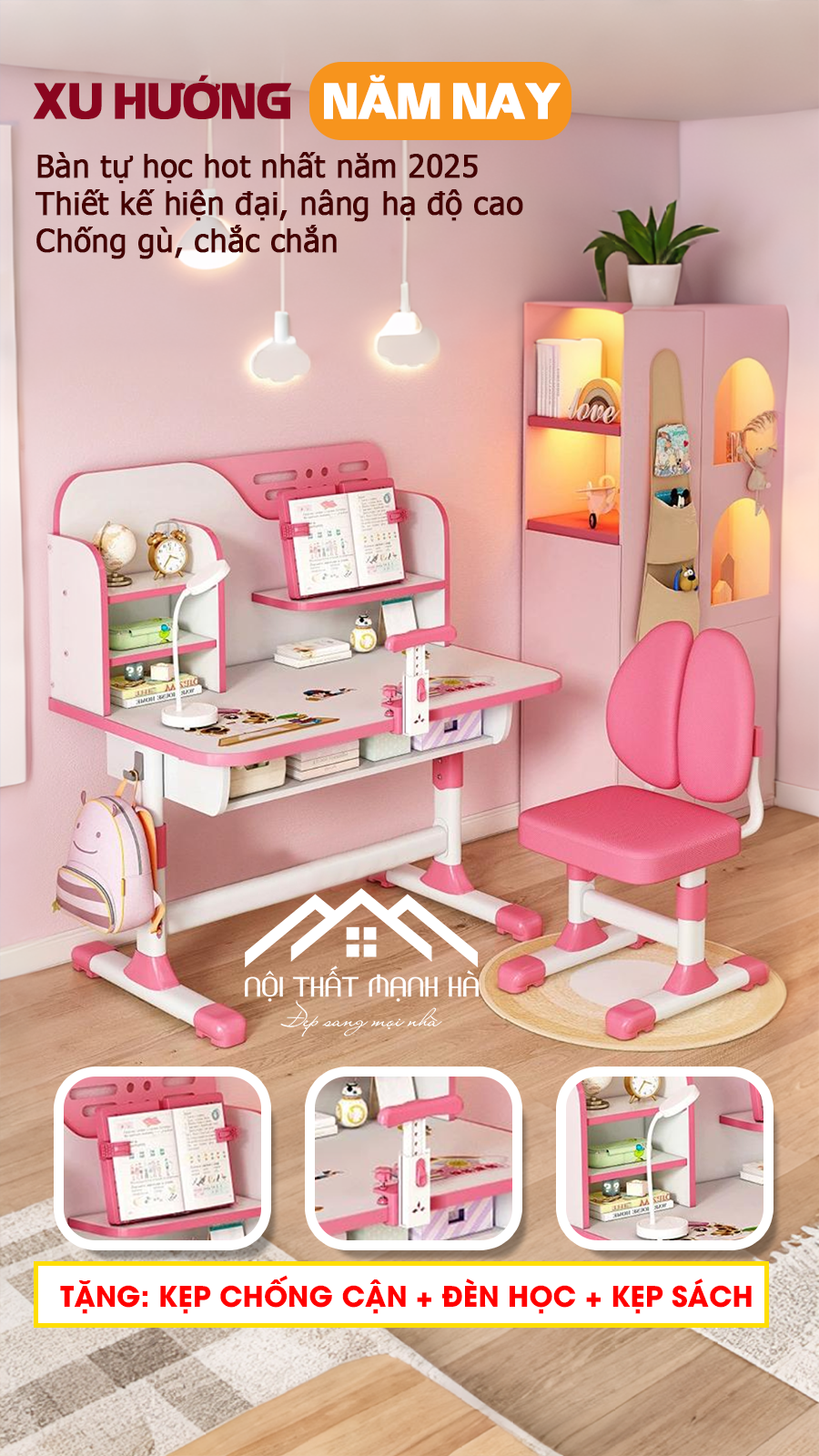 Bộ Bàn Học Chống Gù Thông Minh GMH64 Bảo Vệ Cột Sống Cho Bé - Hoàng Khôi Furniture Bộ Bàn Học Chống Gù Thông Minh GMH64 Bảo Vệ Cột Sống Cho Bé - ảnh 1