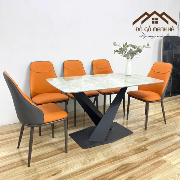Bộ Bàn Ăn 6 Ghế Da Cleo Mặt Đá Cách Tân - Tô Điểm Không Gian Ăn Uống Hiện Đại