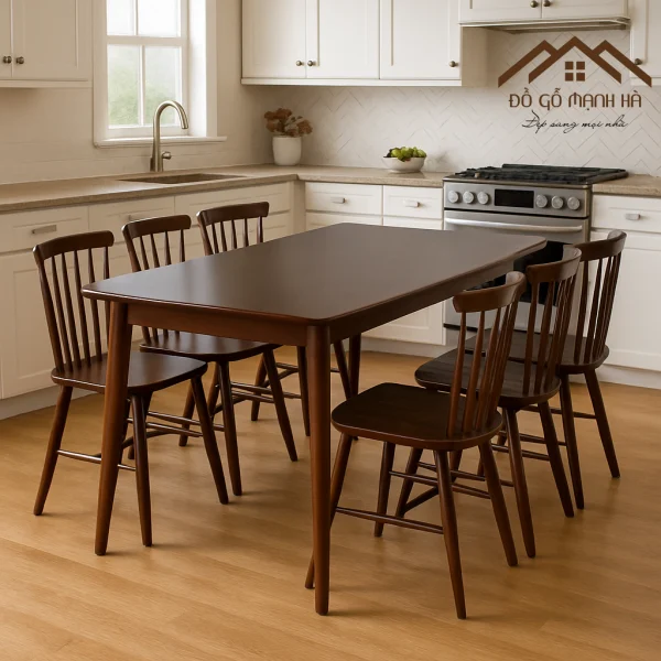 Bộ Bàn Ăn Gỗ Sồi 6 Ghế Màu Nâu – Thiết Kế Sang Trọng, Đẳng Cấp Không Gian Bếp