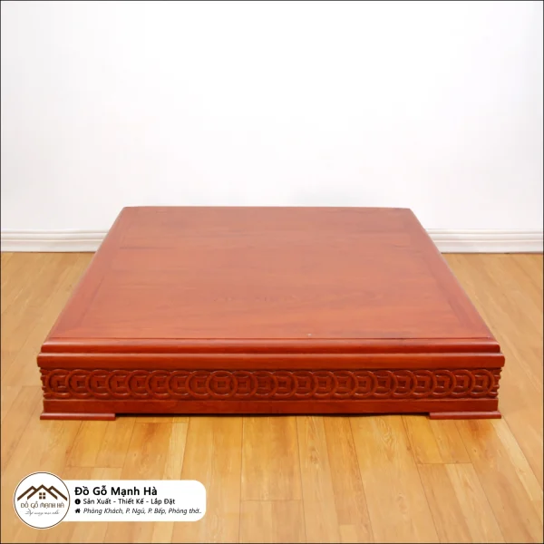 Alternative view of Kệ ban thờ Thần tài - Thổ địa gỗ hương đỏ họa tiết tiền đông tụ lộc - KT 81x81x17cm