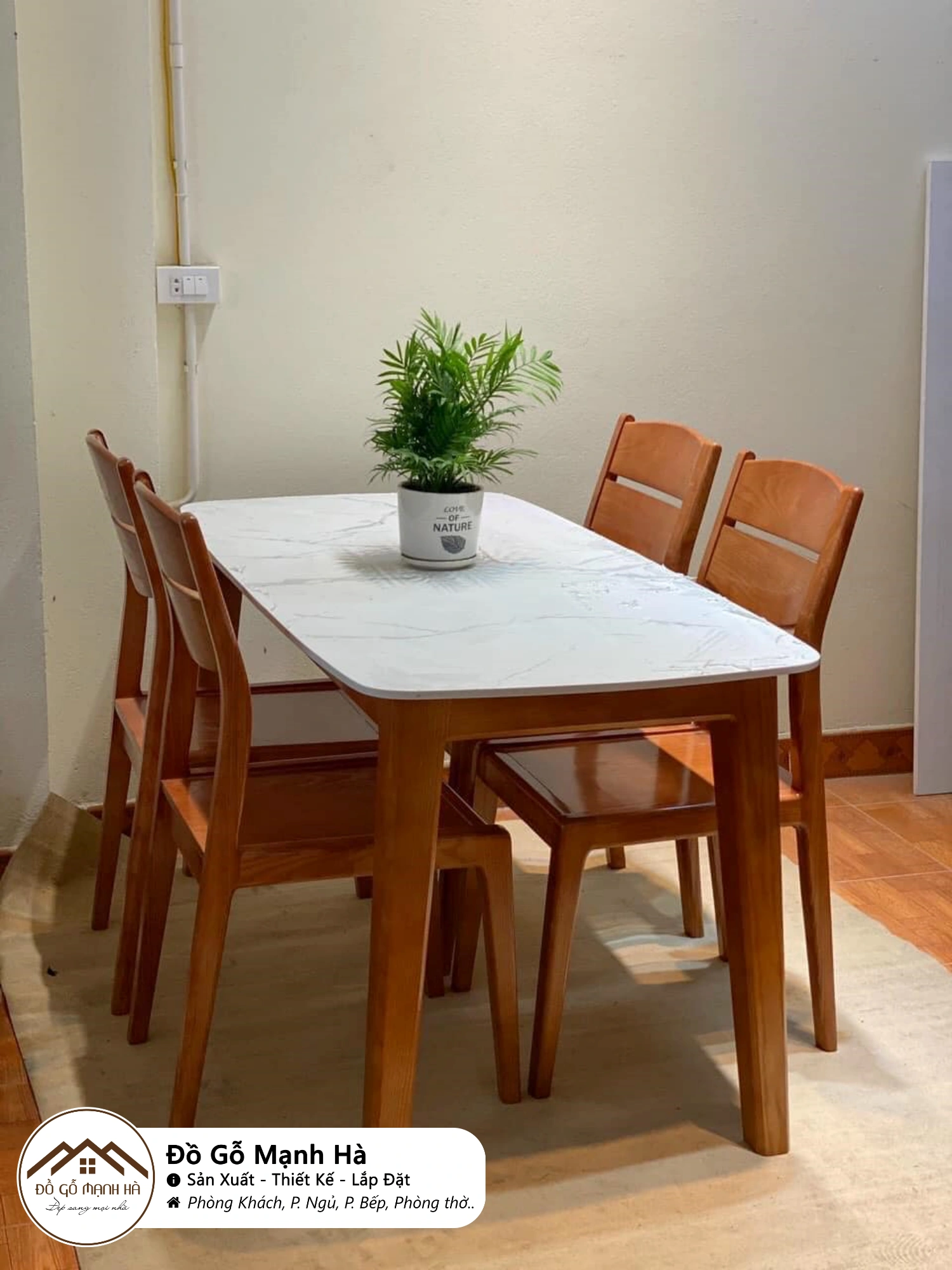 Bộ bàn ăn gỗ Sồi mặt đá ceramic vân mây trắng màu vàng 634 60 Bộ bàn ăn gỗ Sồi mặt đá ceramic vân mây trắng màu vàng 634 60