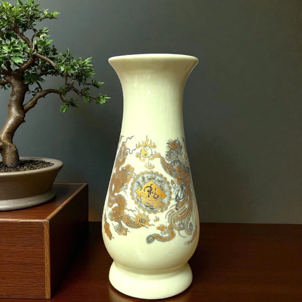 Lọ Hoa-Gốm sứ Bát Tràng men vàng kem