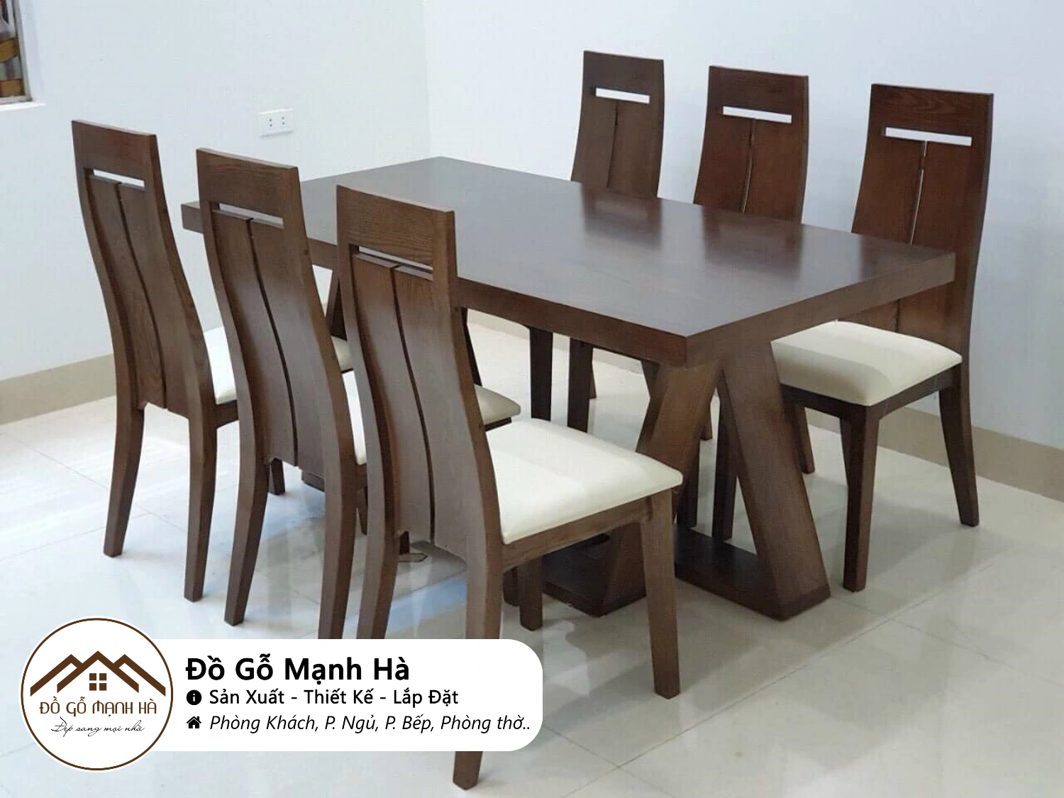 Bộ bàn ăn gỗ Sồi mặt gỗ chân hình thang chéo 638 60 Bộ bàn ăn gỗ Sồi mặt gỗ chân hình thang chéo 638 60
