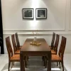 Bộ bàn ăn gỗ Sồi mặt phối đá màu nâu óc chó 639 43