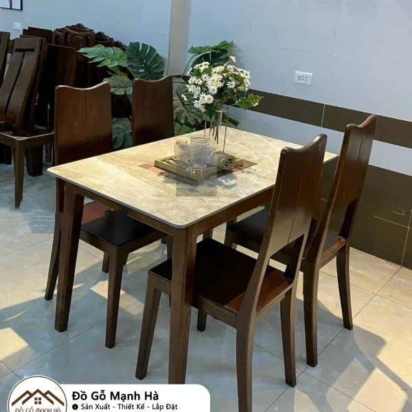 Bộ bàn ăn gỗ Sồi mặt đá 4 ghế 651
