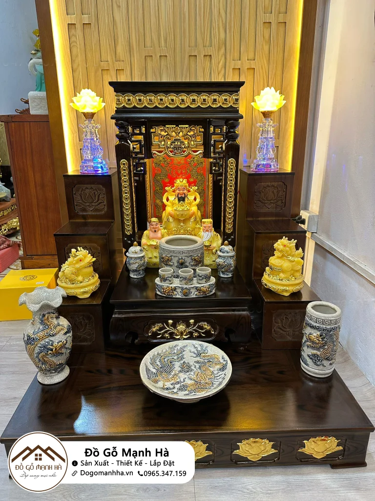 Bộ ban thờ thần t&agrave;i đầy đủ Gỗ tự nhi&ecirc;n bộ tượng, đồ sứ cao cấp v&agrave; đ&egrave;n - ảnh 1