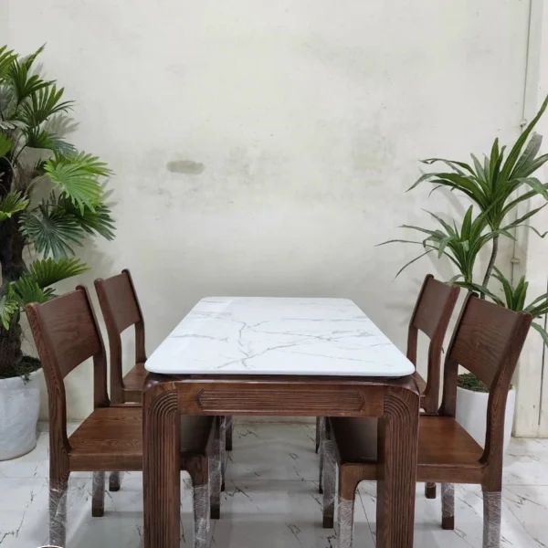 Bộ bàn ăn gỗ Sồi 4 ghế mặt đá chân to chắc chắn 642