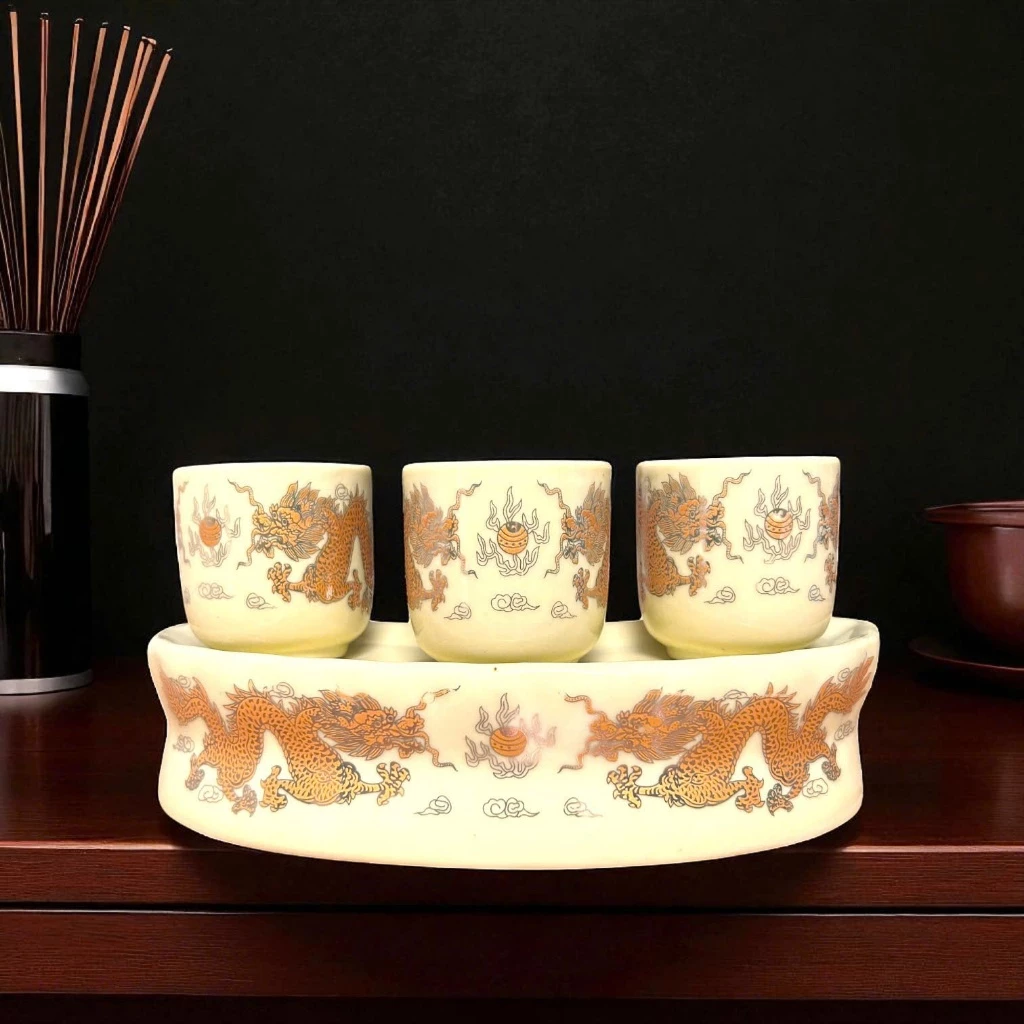 Kỷ nước(Khay đựng nước)-Gốm sứ Bát Tràng men vàng kem 60 Kỷ nước(Khay đựng nước)-Gốm sứ Bát Tràng men vàng kem 60