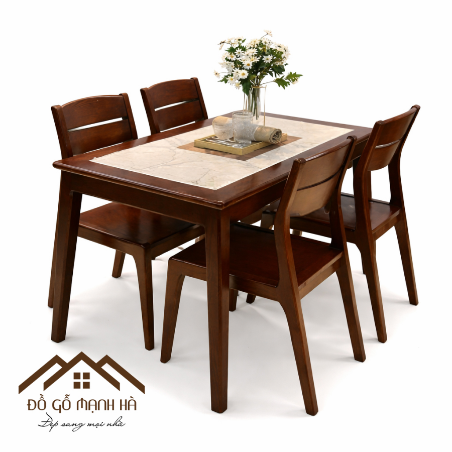 Bộ bàn ăn gỗ Sồi mặt phối đá 643 60 Bộ bàn ăn gỗ Sồi mặt phối đá 643 60