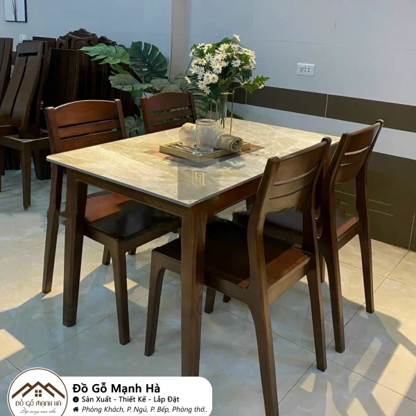 Bộ bàn ăn gỗ Sồi mặt đá 4 ghế 650