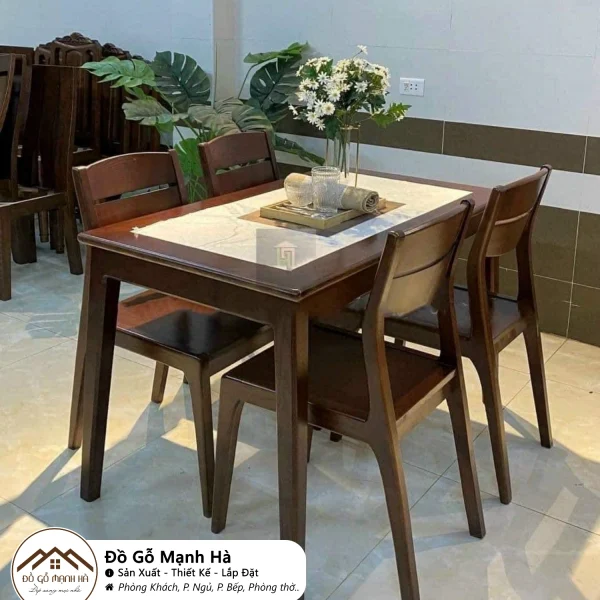 Bộ bàn ăn gỗ Sồi mặt phối đá 643